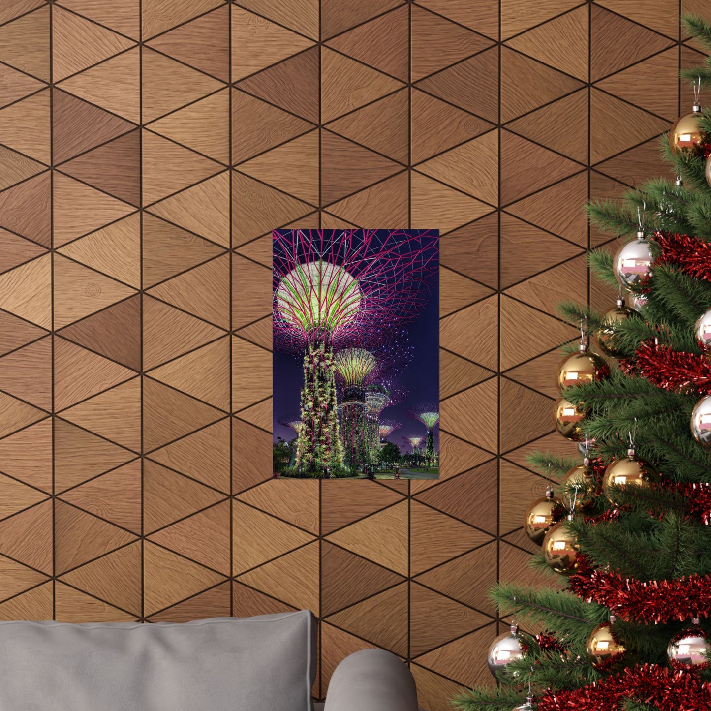 Premium Matte Vertical Posters US MADE - Super Trees Night Scene at Singapore Gardens by the Bay.