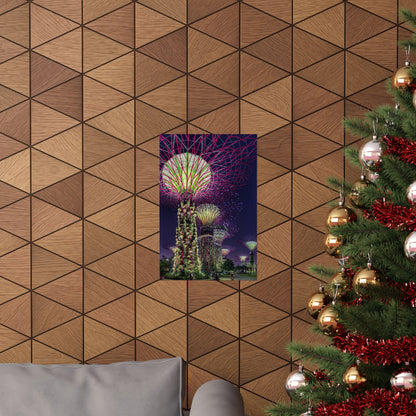 Premium Matte Vertical Posters US MADE - Super Trees Night Scene at Singapore Gardens by the Bay.