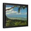 Tropical Vista Matte Canvas Framed Wall Art — Lush Mountain to Ocean Landscape - View from the Three Peaks of the Atlantic Ocean - El Yunque rainforest PR