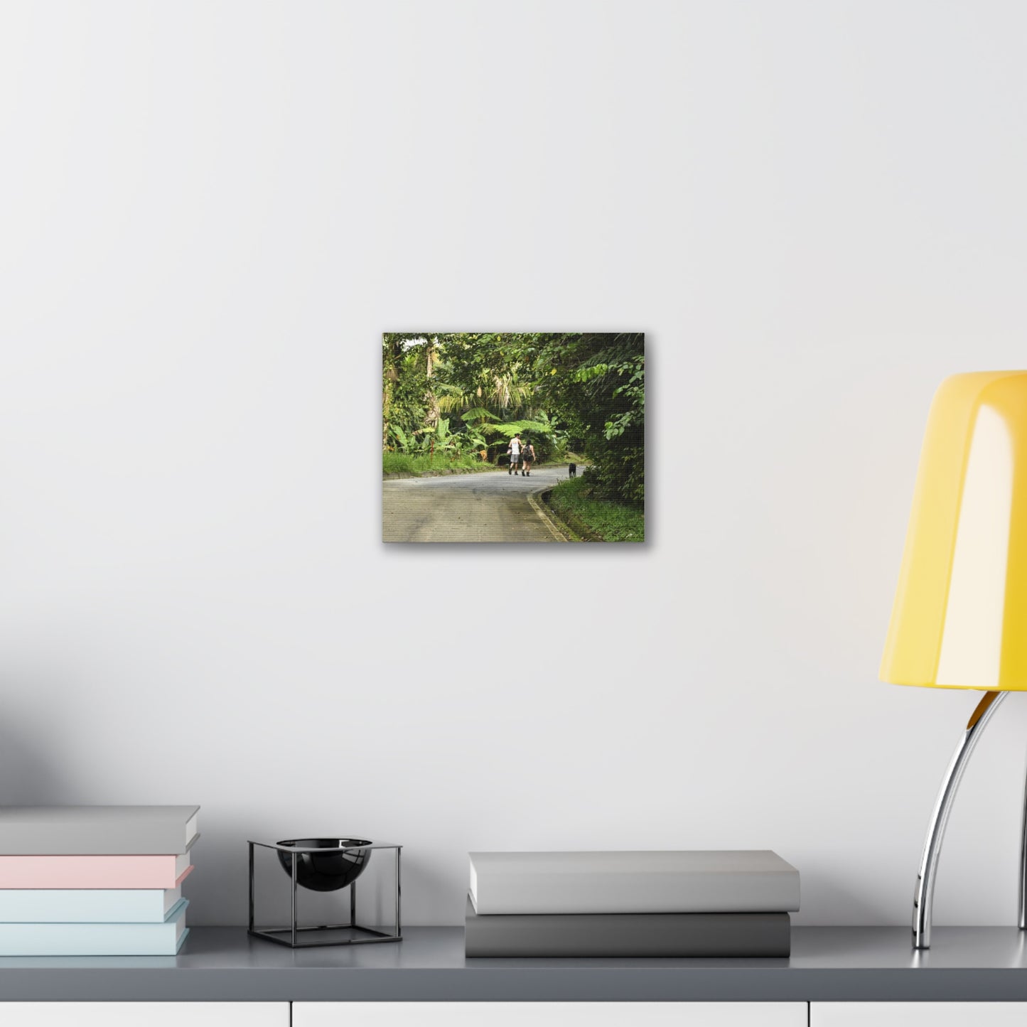 Tropical Road Walk Canvas — Couple with cat and dog in El Yunque - Scenic Nature Wall Art