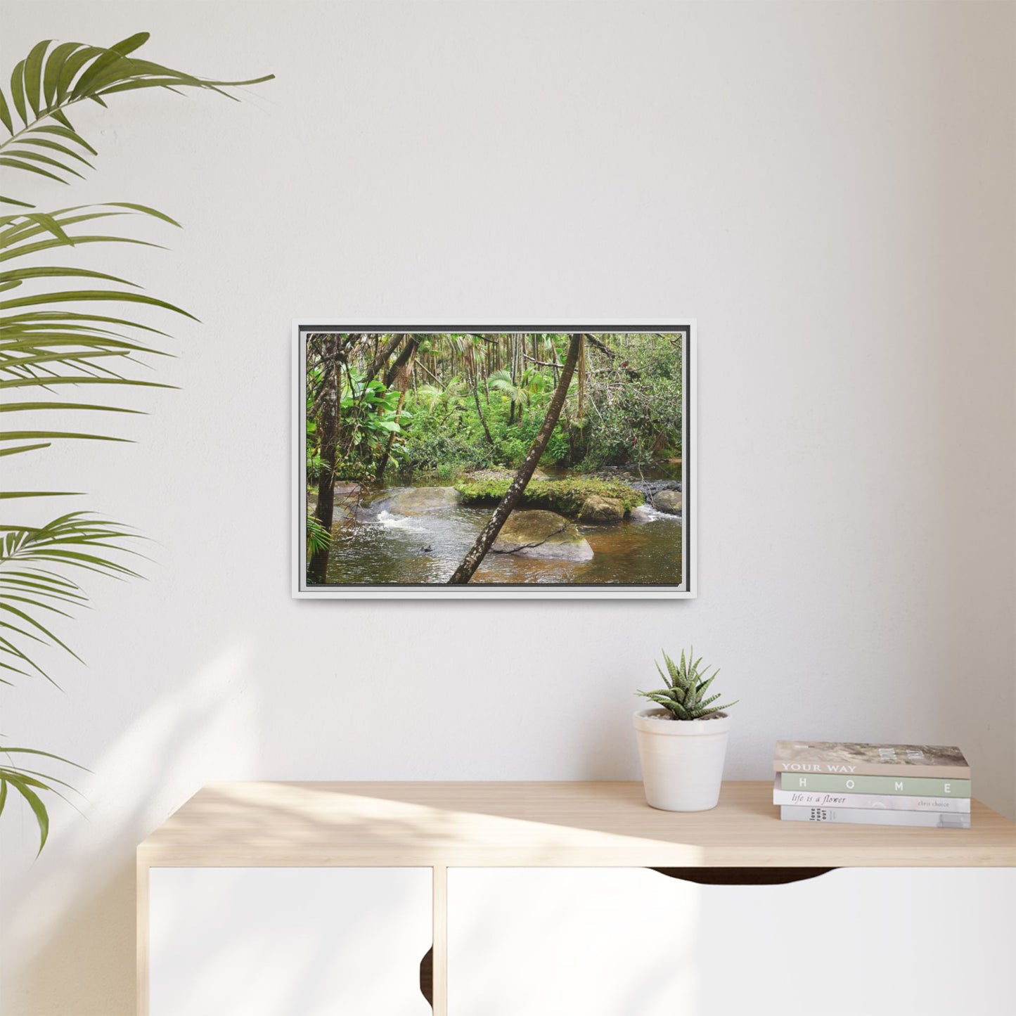 Framed Matte Canvas Wall Art — Tropical Rainforest Roots Photography - View deep in the forest in the Rio Sabana Trail