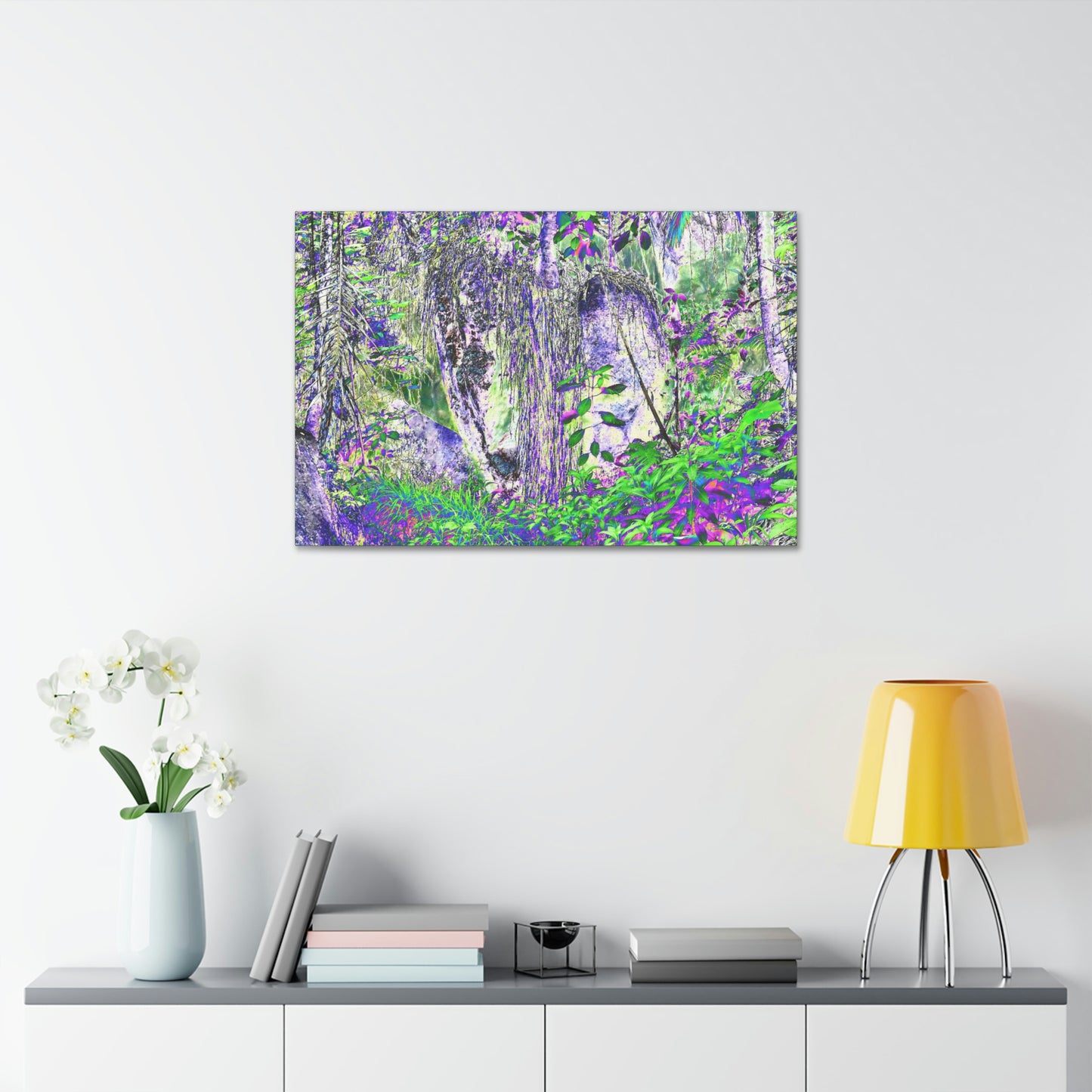 Canvas Stretched - Forest@Home - El Yunque - Amazing Sierra Palm grows in boulder with long roots comming down - Tradewinds
