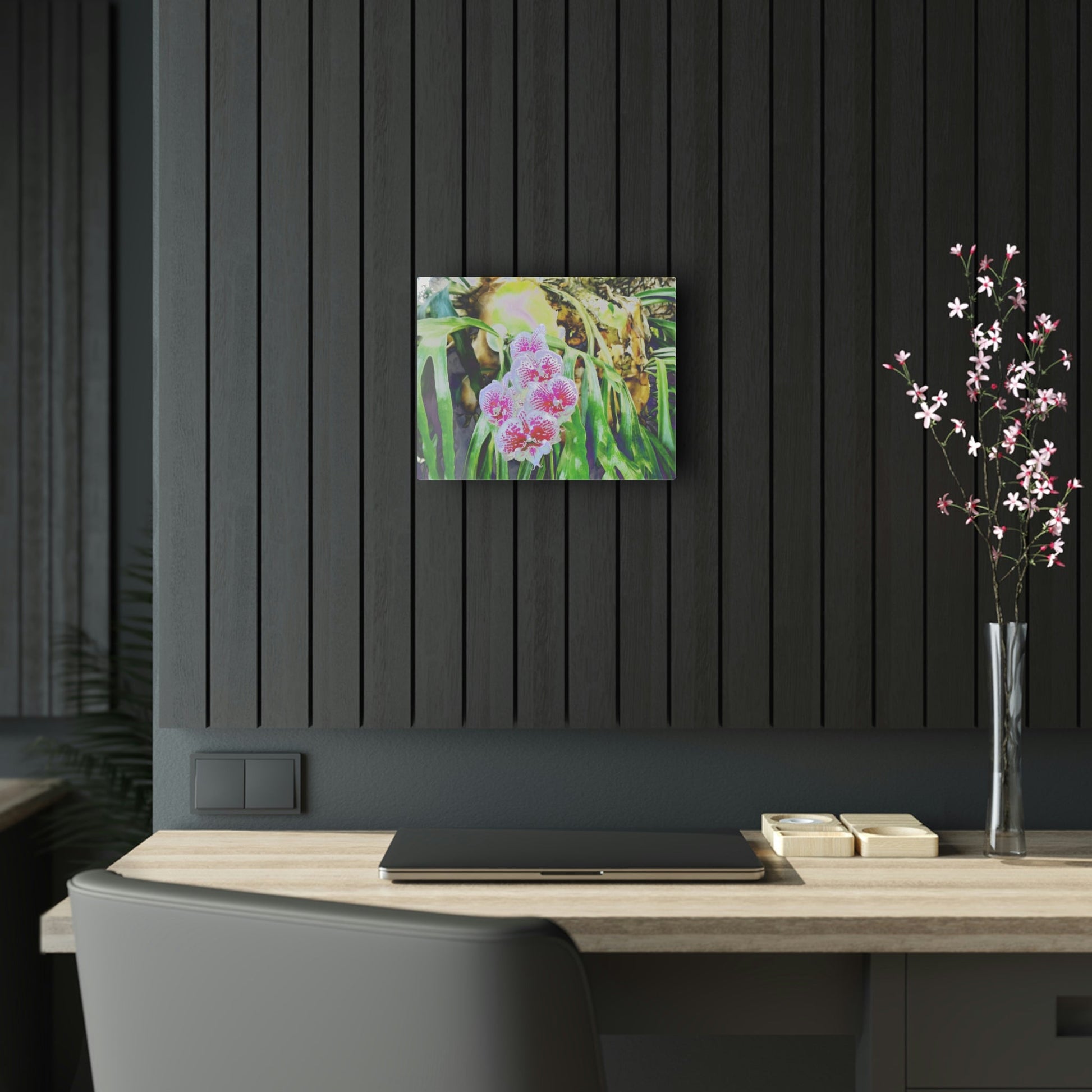 Acrylic Prints - Amazing Tropical Orchids Digital ART - with rare Cuernos Plant in background - Puerto Rico - Made in USA - Green Forest Home