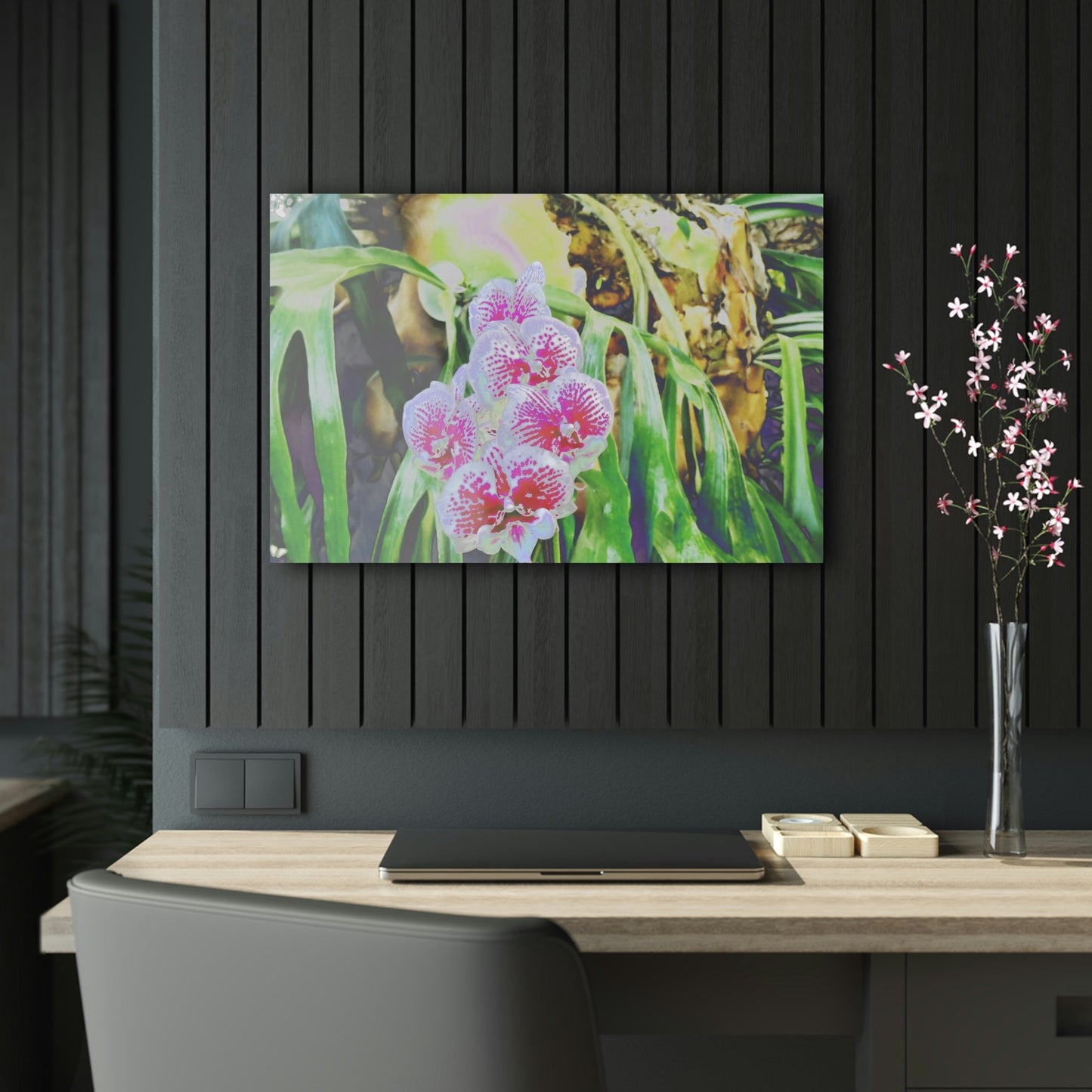 Acrylic Prints - Amazing Tropical Orchids Digital ART - with rare Cuernos Plant in background - Puerto Rico - Made in USA - Green Forest Home