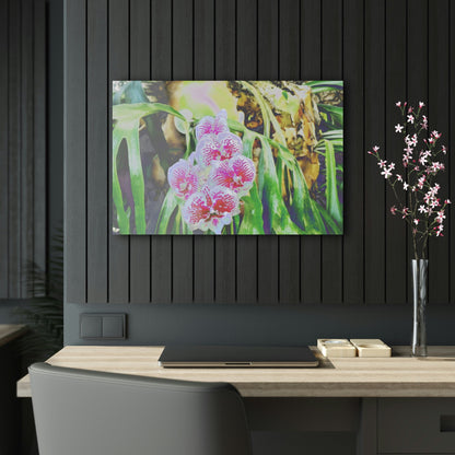 Acrylic Prints - Amazing Tropical Orchids Digital ART - with rare Cuernos Plant in background - Puerto Rico - Made in USA - Green Forest Home