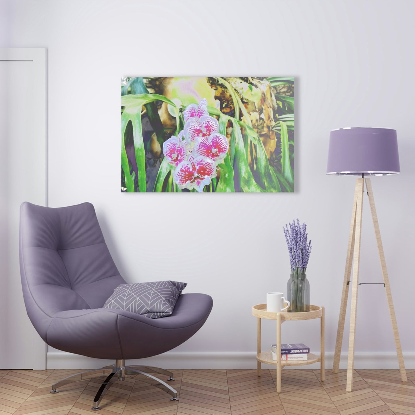 Acrylic Prints - Amazing Tropical Orchids Digital ART - with rare Cuernos Plant in background - Puerto Rico - Made in USA - Green Forest Home
