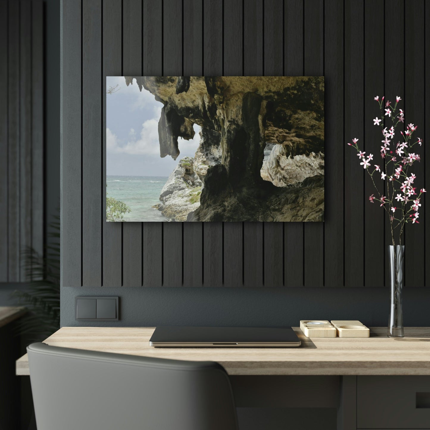 Acrylic Prints - US Made - Ideal for a Stunning Home/Office Decor Ideas - Inspirations from Nature - Mona island Caves on Edge of Pajaros beach - Green Forest Home
