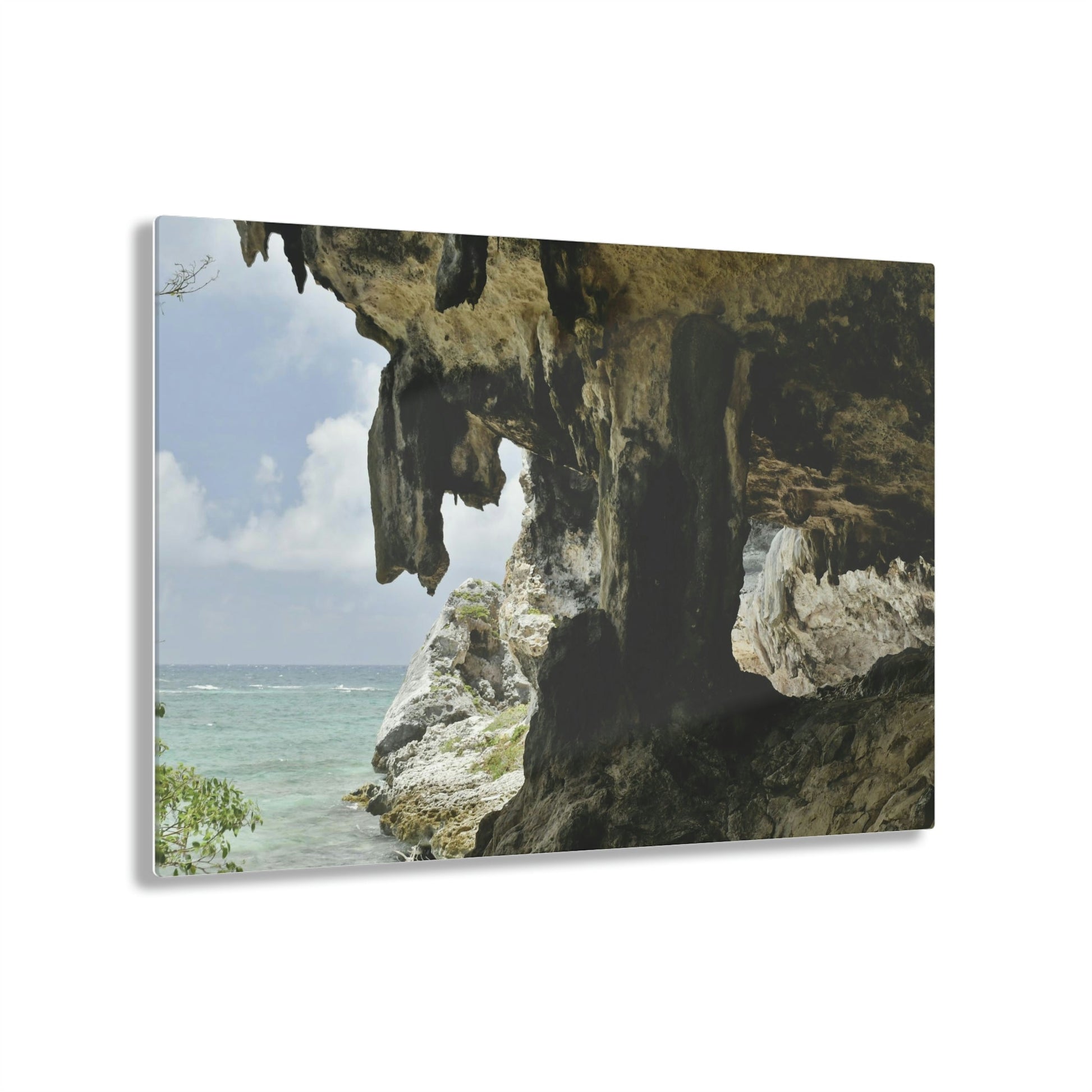 Acrylic Prints - US Made - Ideal for a Stunning Home/Office Decor Ideas - Inspirations from Nature - Mona island Caves on Edge of Pajaros beach - Green Forest Home