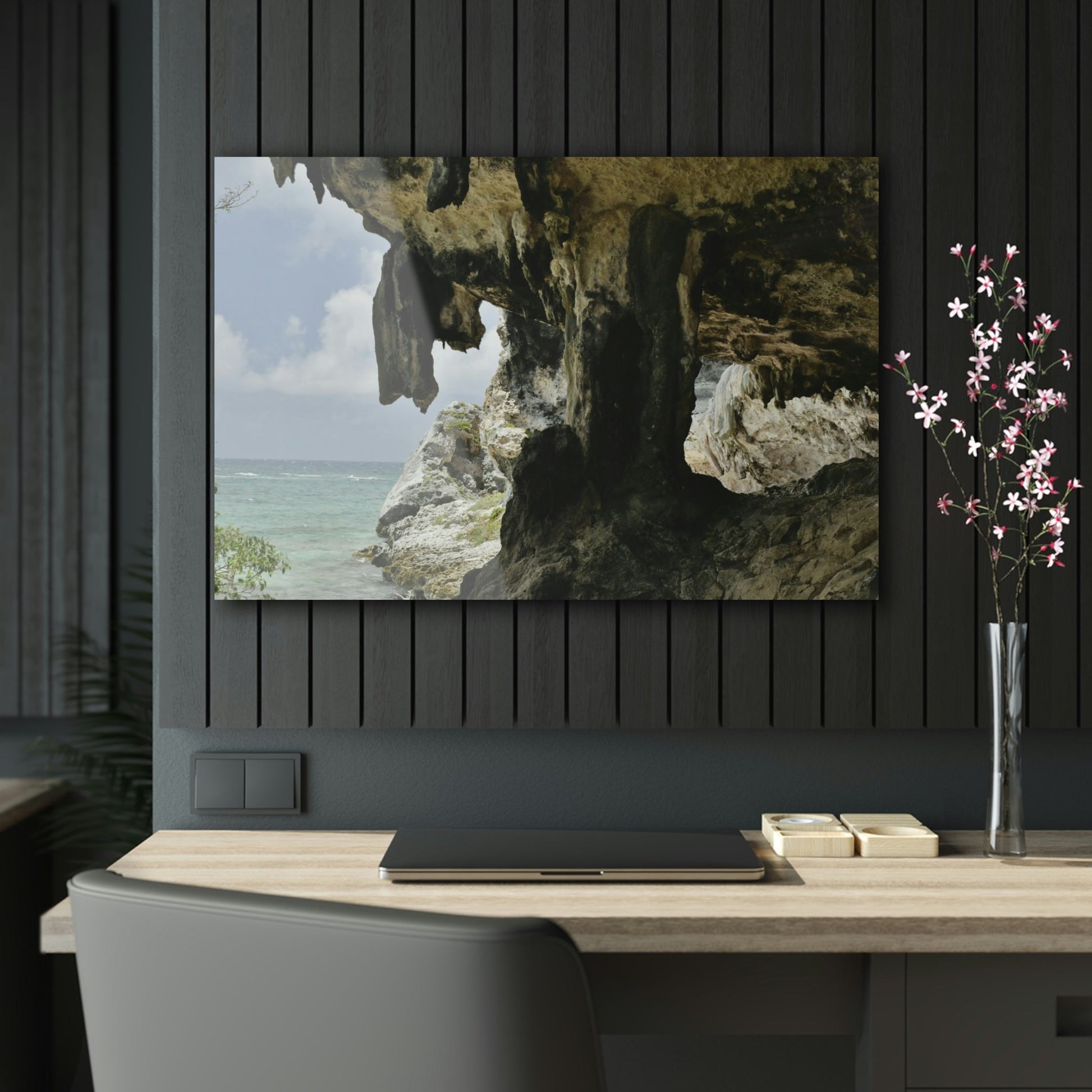 Acrylic Prints - US Made - Ideal for a Stunning Home/Office Decor Ideas - Inspirations from Nature - Mona island Caves on Edge of Pajaros beach - Green Forest Home
