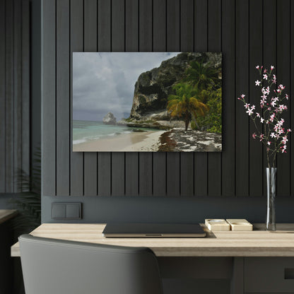 Acrylic Prints - US Made - Ideal for a Stunning Home/Office Decor Ideas - Inspirations from Nature - Mona island Edge of Pajaros Beach & Cave View - Green Forest Home