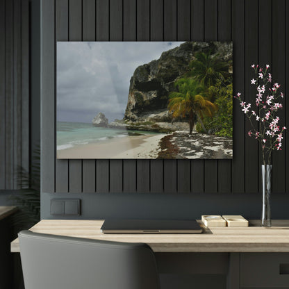 Acrylic Prints - US Made - Ideal for a Stunning Home/Office Decor Ideas - Inspirations from Nature - Mona island Edge of Pajaros Beach & Cave View - Green Forest Home