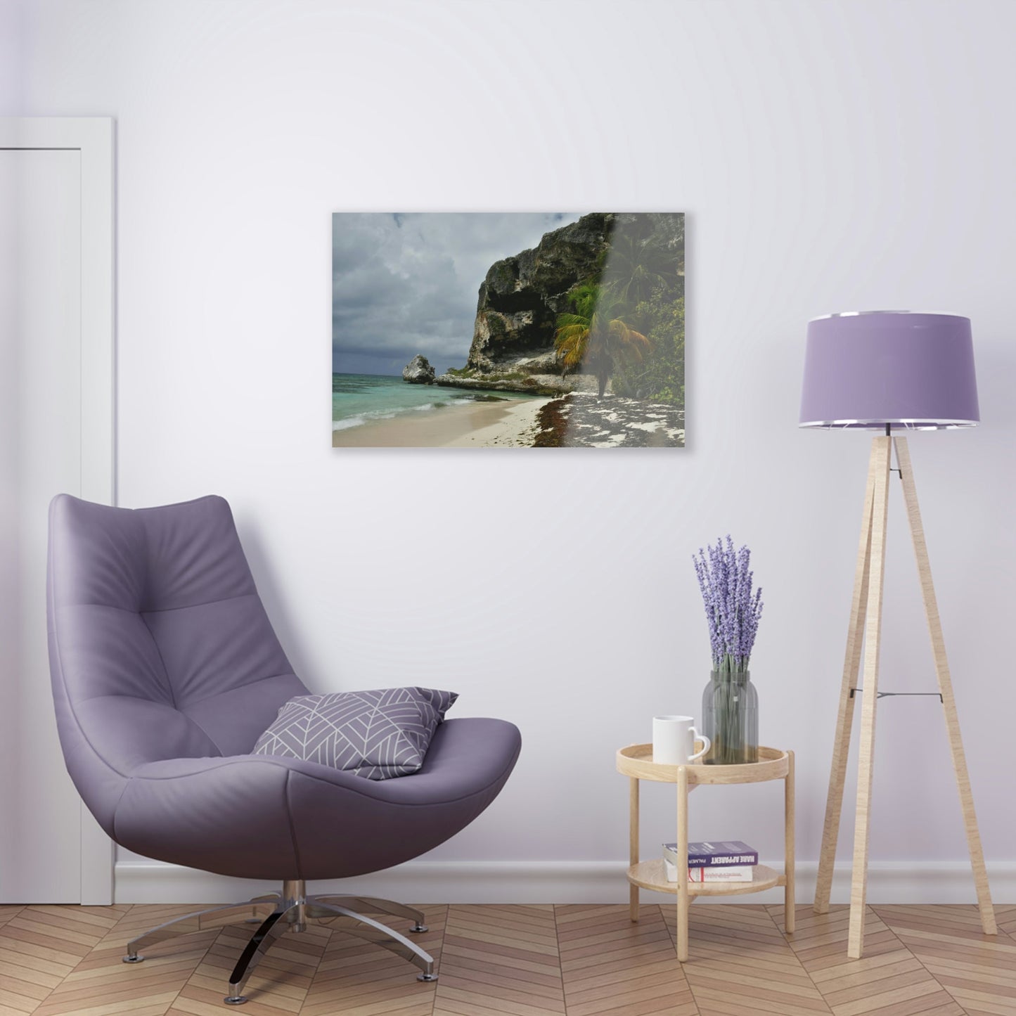 Acrylic Prints - US Made - Ideal for a Stunning Home/Office Decor Ideas - Inspirations from Nature - Mona island Edge of Pajaros Beach & Cave View - Green Forest Home