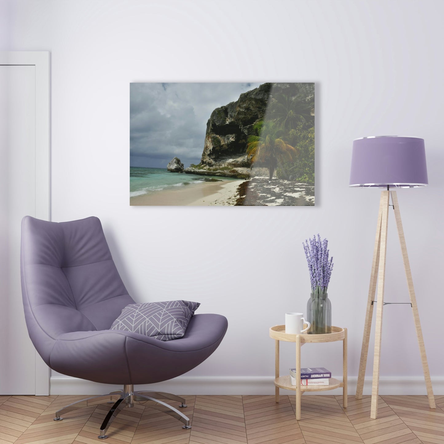 Acrylic Prints - US Made - Ideal for a Stunning Home/Office Decor Ideas - Inspirations from Nature - Mona island Edge of Pajaros Beach & Cave View - Green Forest Home