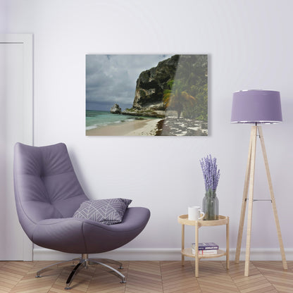 Acrylic Prints - US Made - Ideal for a Stunning Home/Office Decor Ideas - Inspirations from Nature - Mona island Edge of Pajaros Beach & Cave View - Green Forest Home