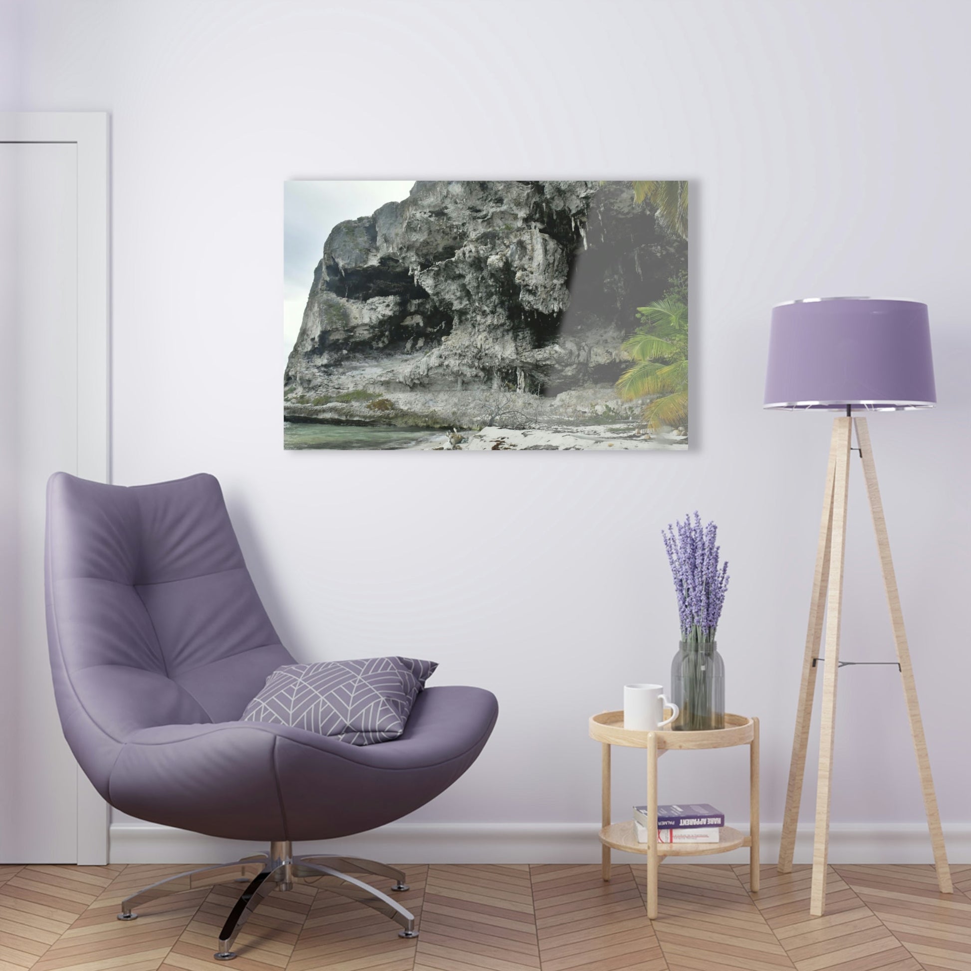 Acrylic Prints - US Made - Ideal for a Stunning Home/Office Decor Ideas - Inspirations from Nature - Remote Mona island Cave Formation on Edge of beach - Green Forest Home