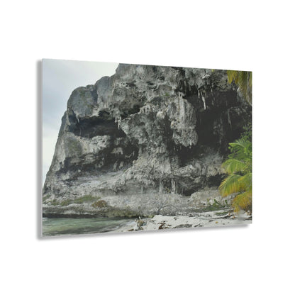 Acrylic Prints - US Made - Ideal for a Stunning Home/Office Decor Ideas - Inspirations from Nature - Remote Mona island Cave Formation on Edge of beach - Green Forest Home