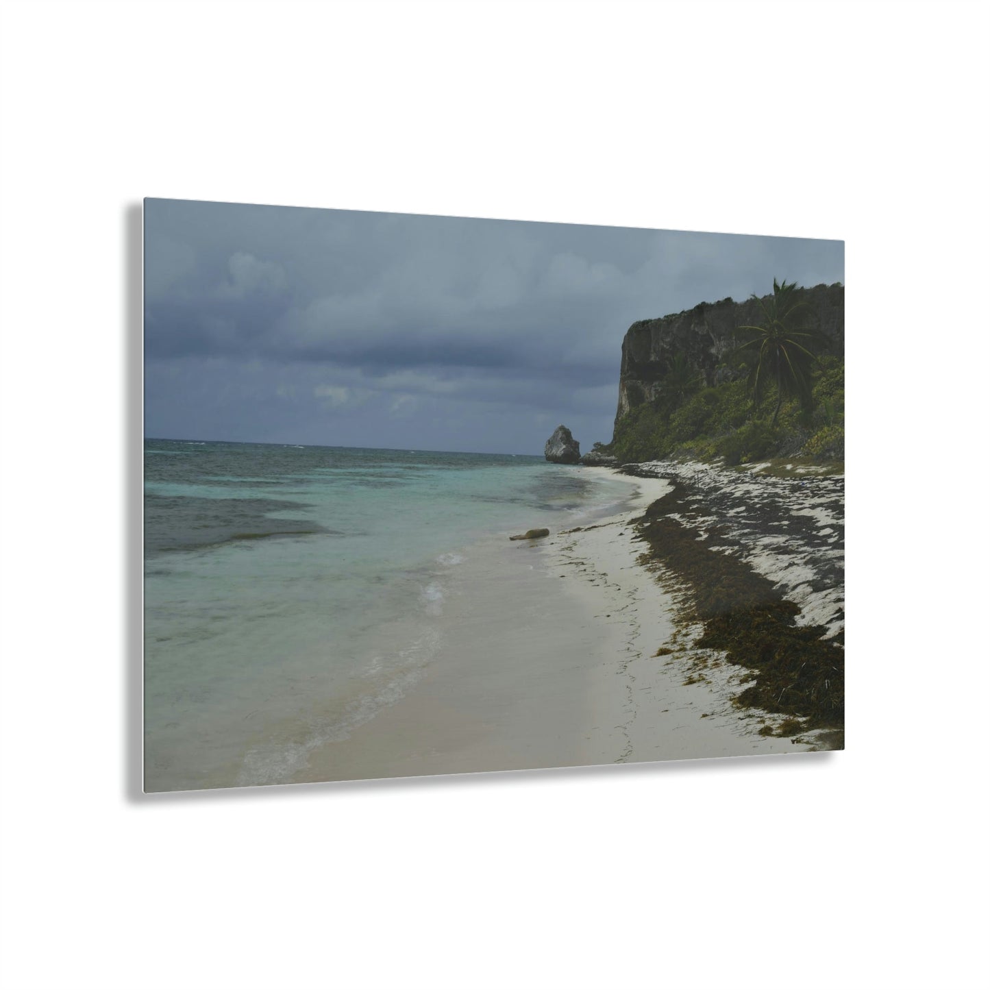 Acrylic Prints - US Made - Ideal for a Stunning Home/Office Decor Ideas - Inspirations from Nature - Remote Mona island - Gloomy Day Edge Pajaros Beach - Green Forest Home