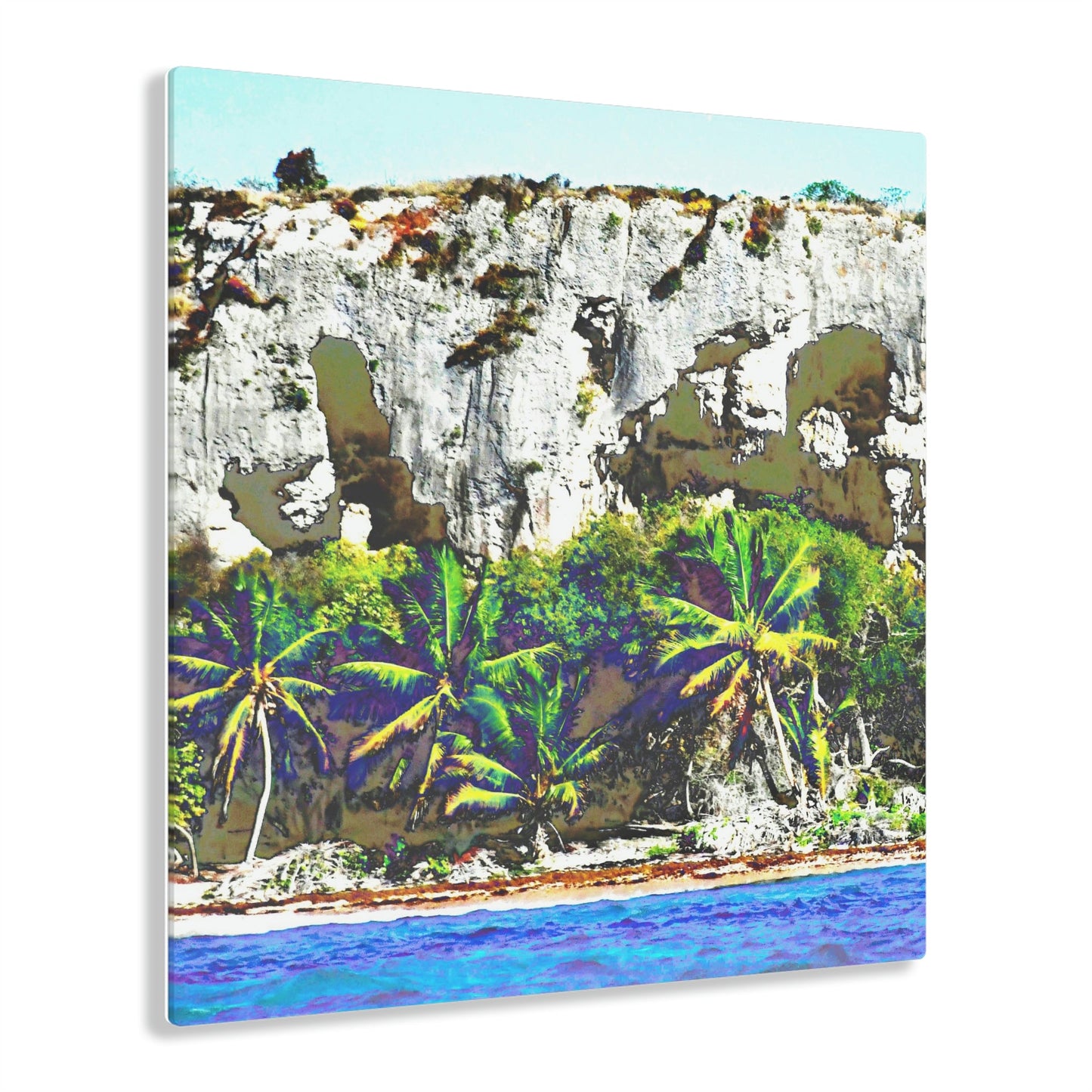 Acrylic Prints - US Made - Ideal for a Stunning Home/Office Decor Ideas - Remote Mona island - Coconut forest & caves from Boat - CCMM* - Green Forest Home