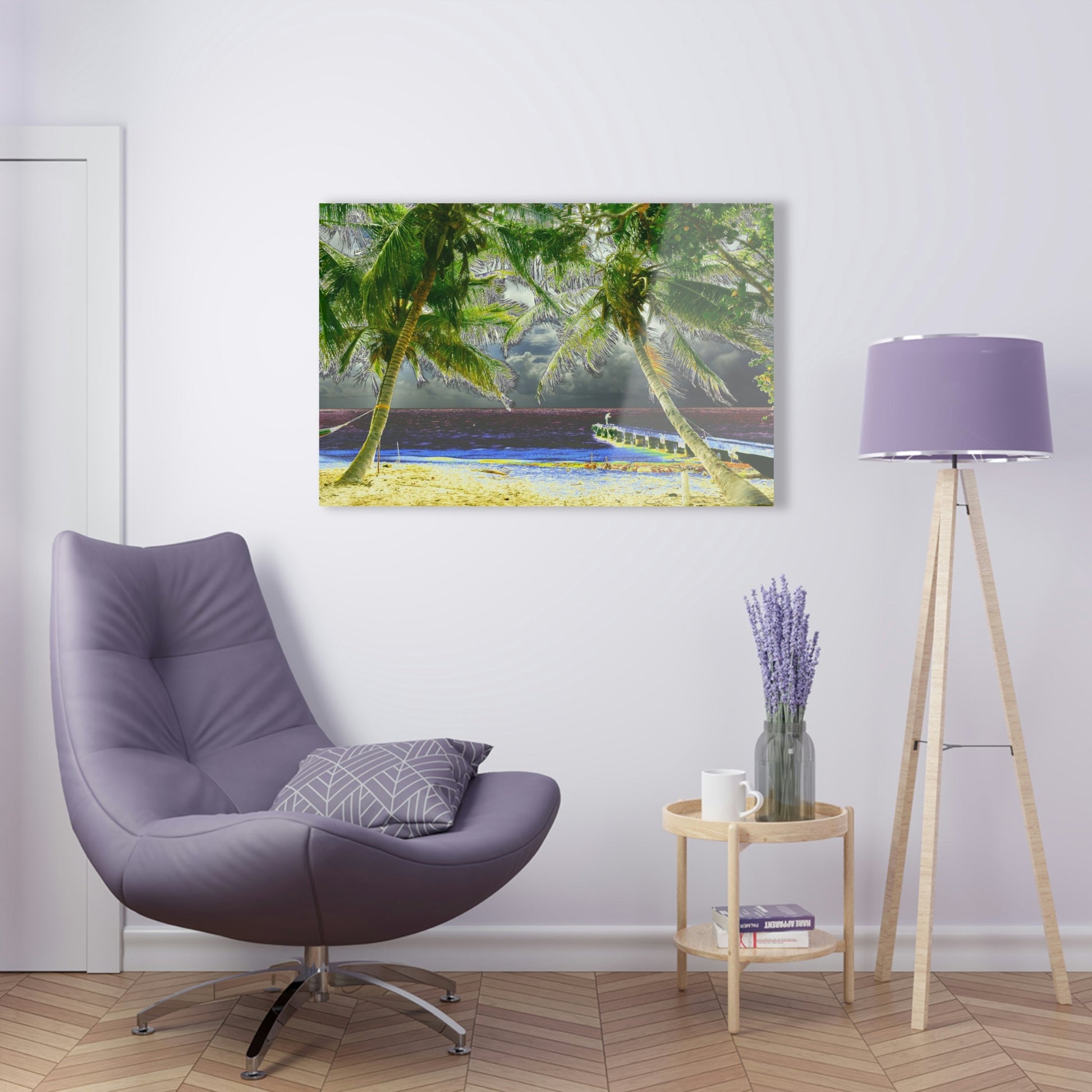 Acrylic Prints - US Made - Ideal for a Stunning Home/Office Decor Ideas - Remote Mona island - Dynamic Palms, Pier and Fisherman - CCMM* - Green Forest Home