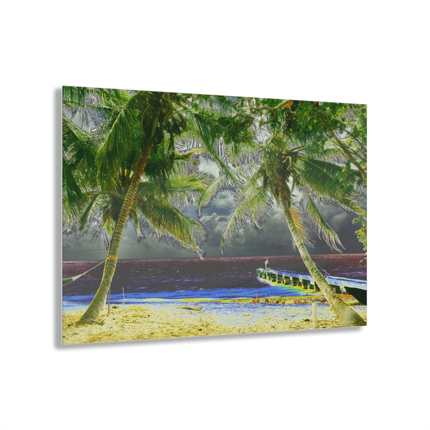Acrylic Prints - US Made - Ideal for a Stunning Home/Office Decor Ideas - Remote Mona island - Dynamic Palms, Pier and Fisherman - CCMM* - Green Forest Home