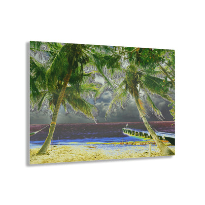 Acrylic Prints - US Made - Ideal for a Stunning Home/Office Decor Ideas - Remote Mona island - Dynamic Palms, Pier and Fisherman - CCMM* - Green Forest Home