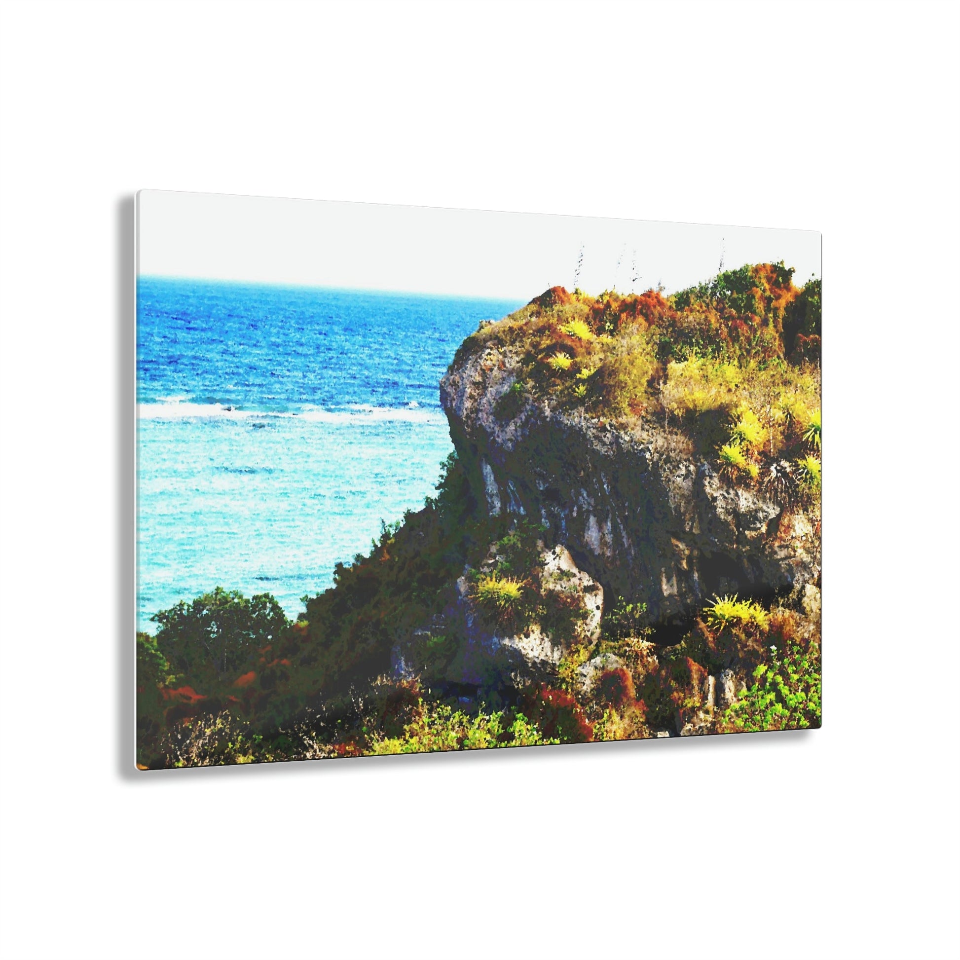 Acrylic Prints - US Made - Ideal for a Stunning Home/Office Decor Ideas - Remote Mona island - Mountain edge in Plateau - CCMM* - Green Forest Home