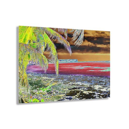Acrylic Prints - US Made - Ideal for a Stunning Home/Office Decor Ideas - Remote Mona island - Plateau and Vivid Ocean from Beach - CCMM* - Green Forest Home