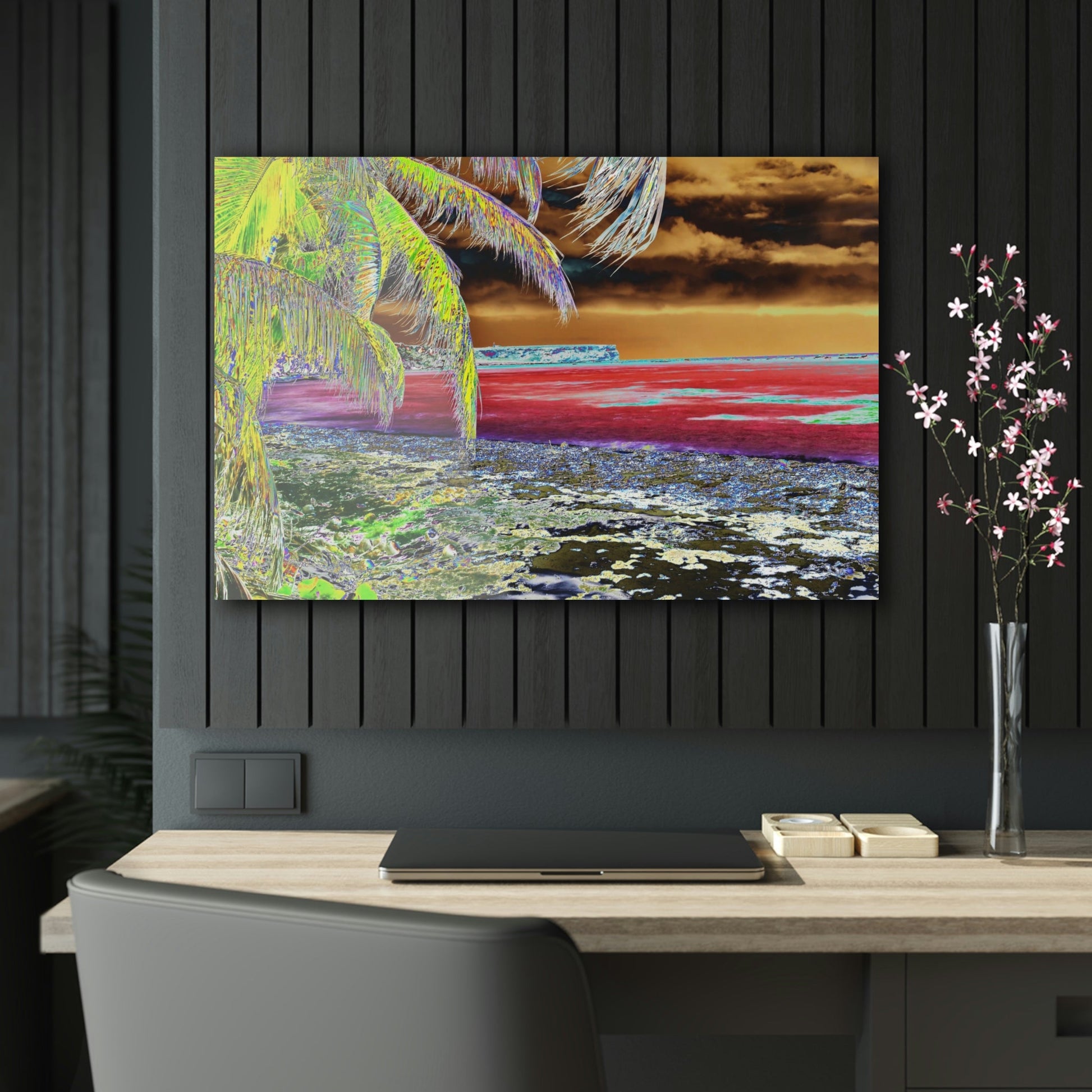 Acrylic Prints - US Made - Ideal for a Stunning Home/Office Decor Ideas - Remote Mona island - Plateau and Vivid Ocean from Beach - CCMM* - Green Forest Home
