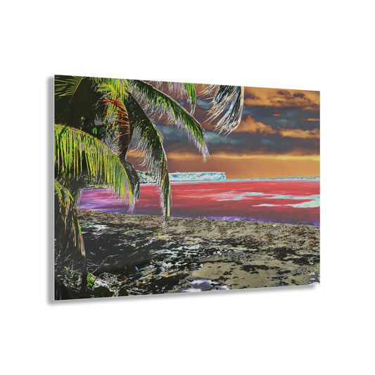 Acrylic Prints - US Made - Ideal for a Stunning Home/Office Decor Ideas - Remote Mona island - Plateau and Vivid Ocean from Beach - CCMM* - Green Forest Home