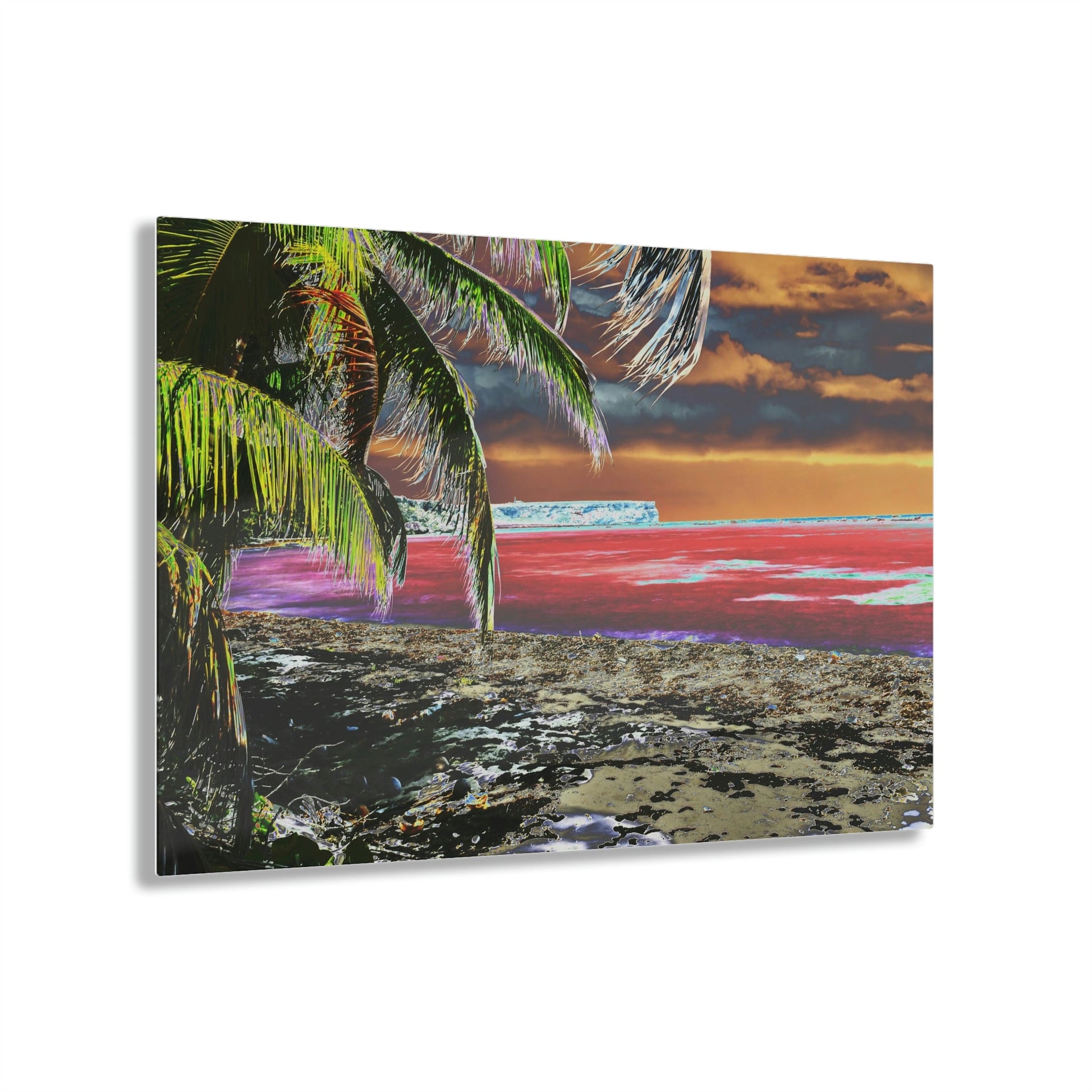 Acrylic Prints - US Made - Ideal for a Stunning Home/Office Decor Ideas - Remote Mona island - Plateau and Vivid Ocean from Beach - CCMM* - Green Forest Home