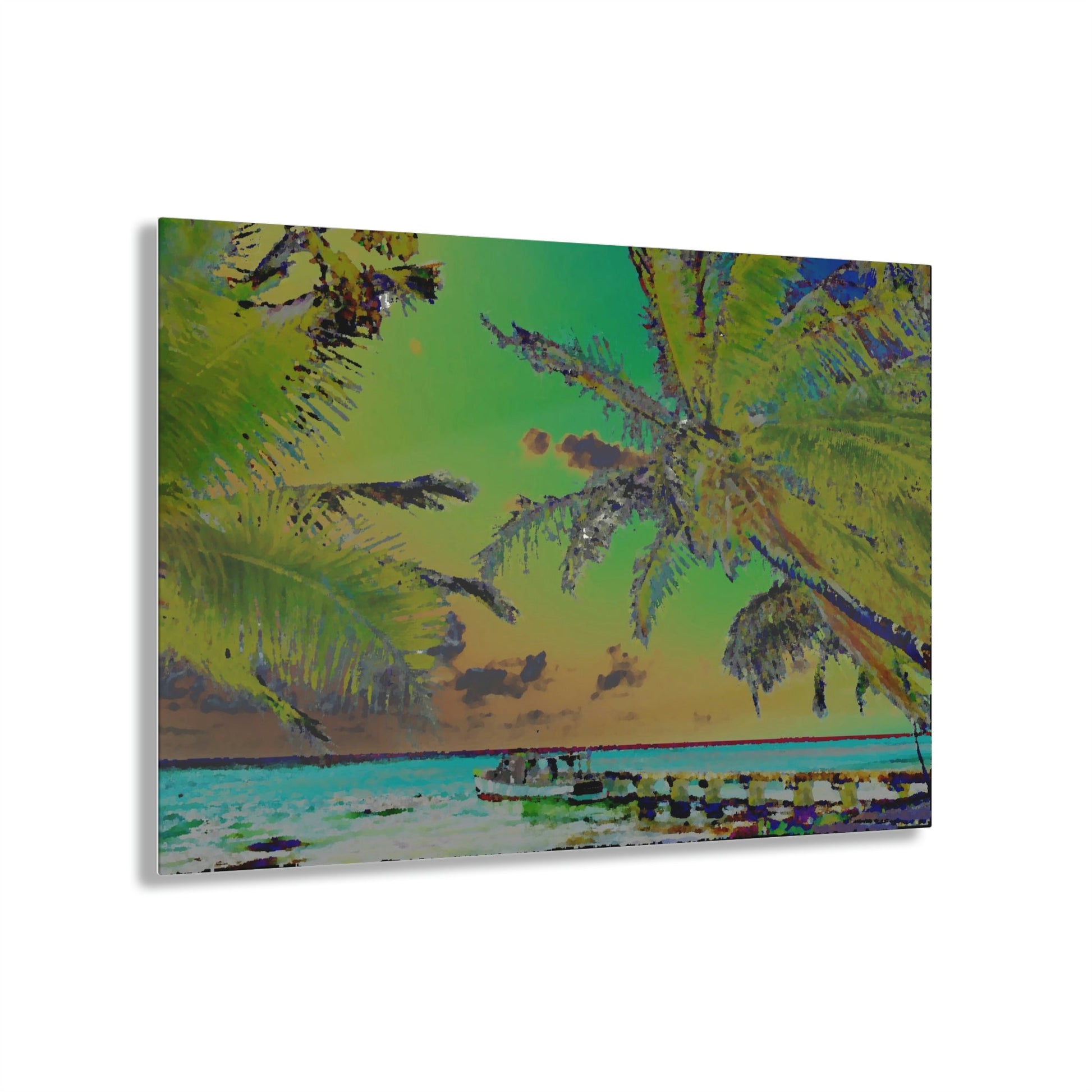 Acrylic Prints - US Made - Ideal for a Stunning Home/Office Decor Ideas - Remote Mona island - Playa Pajaros Pier and Boat as Painting - CCMM* - Green Forest Home