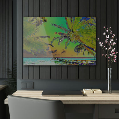 Acrylic Prints - US Made - Ideal for a Stunning Home/Office Decor Ideas - Remote Mona island - Playa Pajaros Pier and Boat as Painting - CCMM* - Green Forest Home