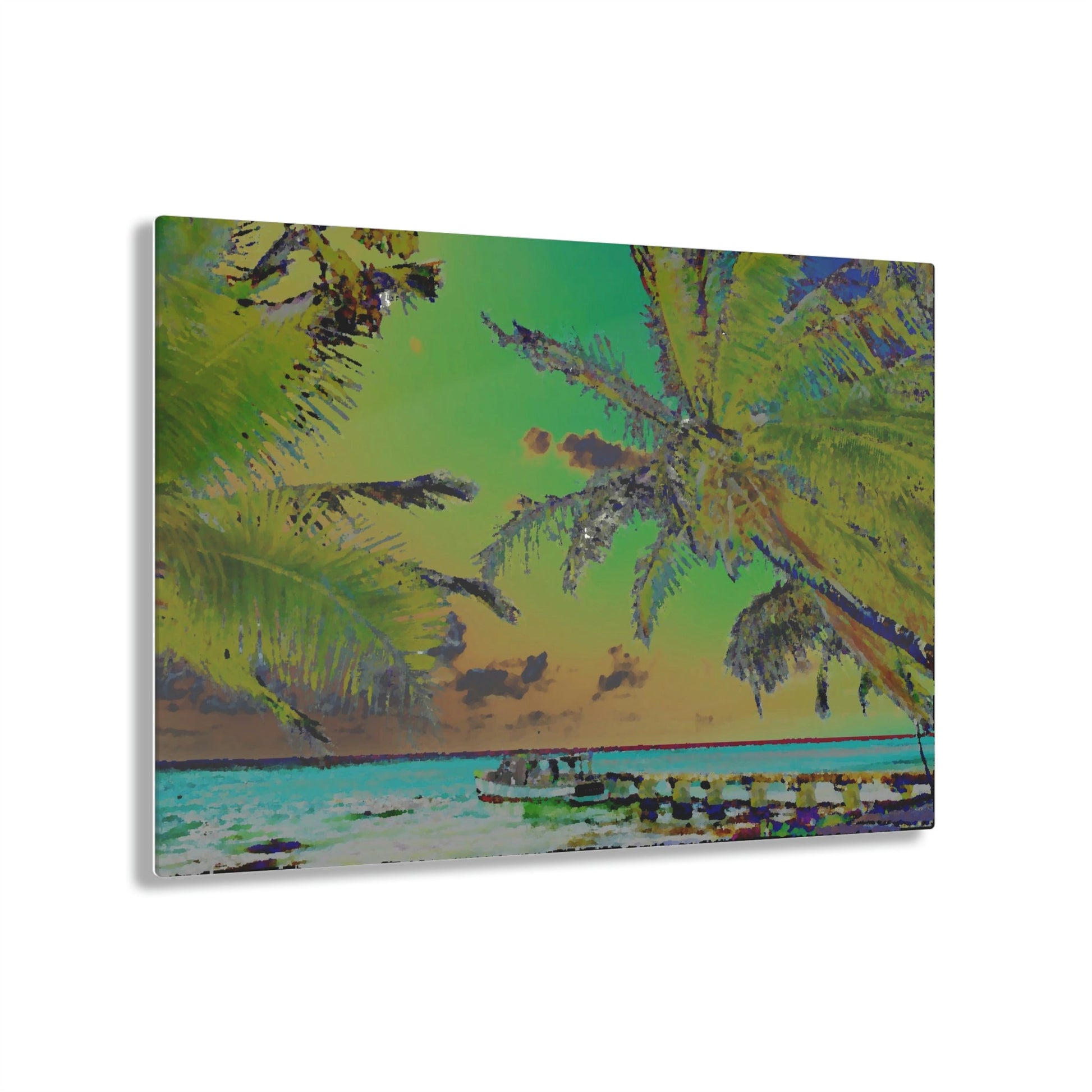 Acrylic Prints - US Made - Ideal for a Stunning Home/Office Decor Ideas - Remote Mona island - Playa Pajaros Pier and Boat as Painting - CCMM* - Green Forest Home