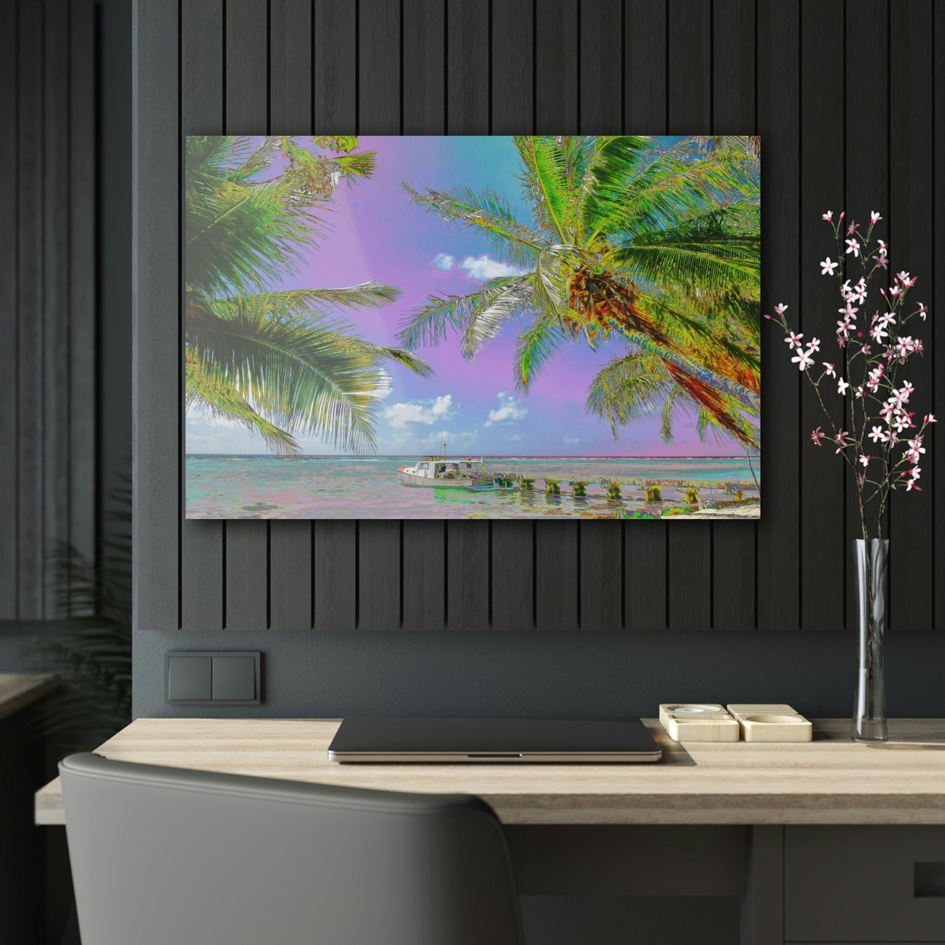 Acrylic Prints - US Made - Ideal for a Stunning Home/Office Decor Ideas - Remote Mona island - Playa Pajaros Pier and Boat - CCMM* - Green Forest Home