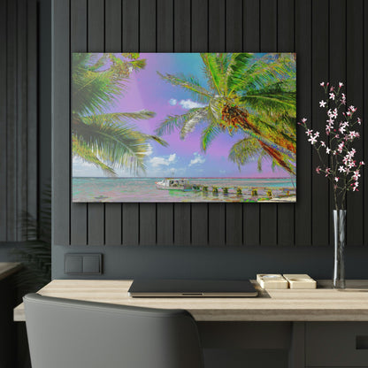 Acrylic Prints - US Made - Ideal for a Stunning Home/Office Decor Ideas - Remote Mona island - Playa Pajaros Pier and Boat - CCMM* - Green Forest Home
