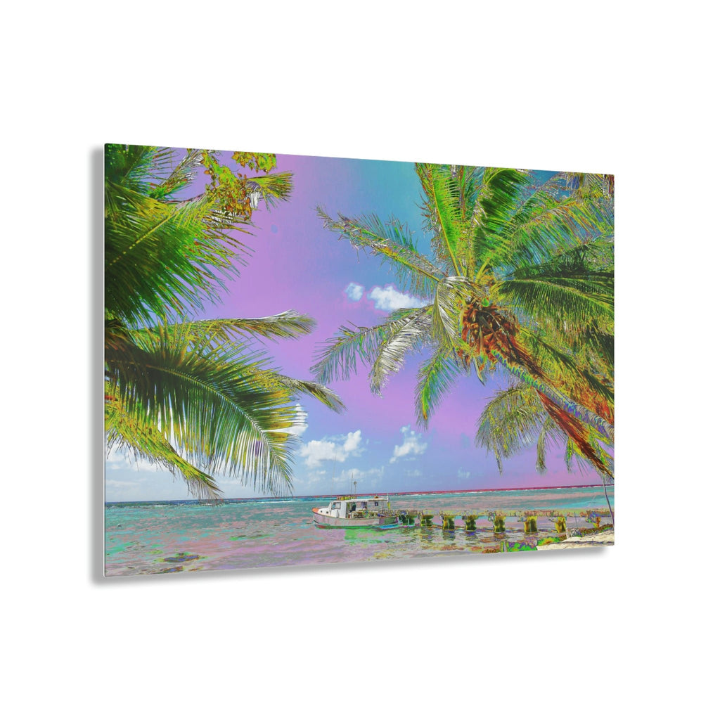 Acrylic Prints - US Made - Ideal for a Stunning Home/Office Decor Ideas - Remote Mona island - Playa Pajaros Pier and Boat - CCMM* - Green Forest Home