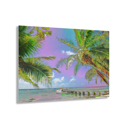Acrylic Prints - US Made - Ideal for a Stunning Home/Office Decor Ideas - Remote Mona island - Playa Pajaros Pier and Boat - CCMM* - Green Forest Home