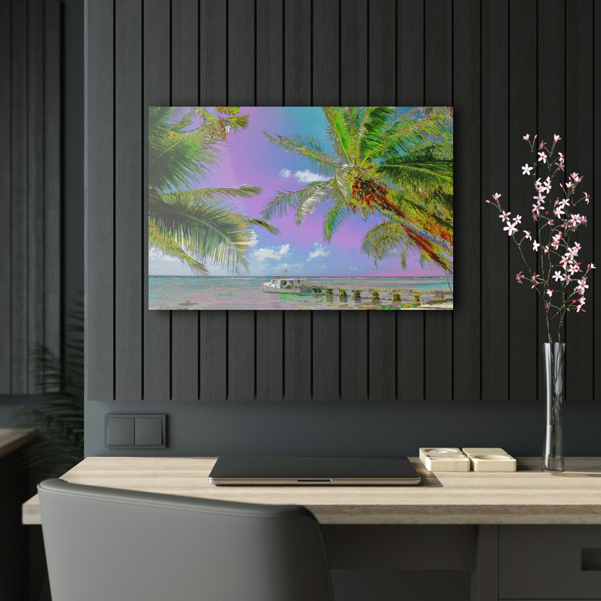 Acrylic Prints - US Made - Ideal for a Stunning Home/Office Decor Ideas - Remote Mona island - Playa Pajaros Pier and Boat - CCMM* - Green Forest Home