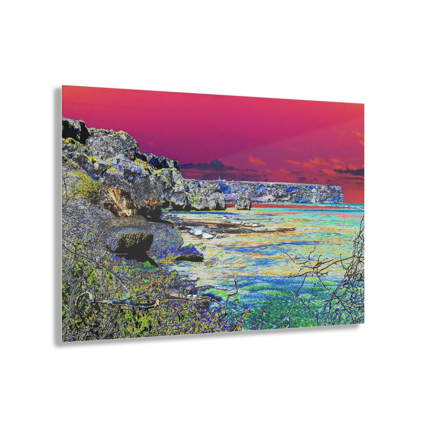 Acrylic Prints - US Made - Ideal for a Stunning Home/Office Decor Ideas - Remote Mona island - View of beach & Monas Plateau - CCMM* - Green Forest Home