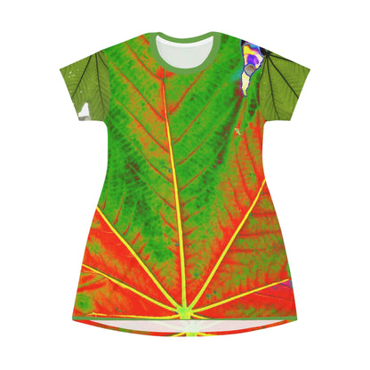 AOP T-shirt Dress -- Yagrumo Tree leaf - El Yunque rainforest - Alien Vision 👽 - Puerto Rico - Green Forest Home