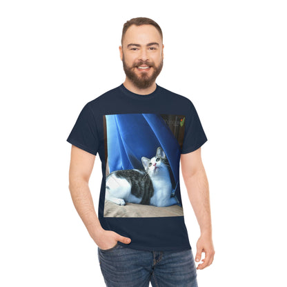 AU Print - Giladan 5000 - Unisex Heavy Cotton Tee - Home Baby Cat Dante Dazzled by the curtains and wind - Puerto Rico - Green Forest Home