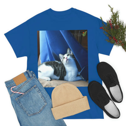 AU Print - Giladan 5000 - Unisex Heavy Cotton Tee - Home Baby Cat Dante Dazzled by the curtains and wind - Puerto Rico - Green Forest Home