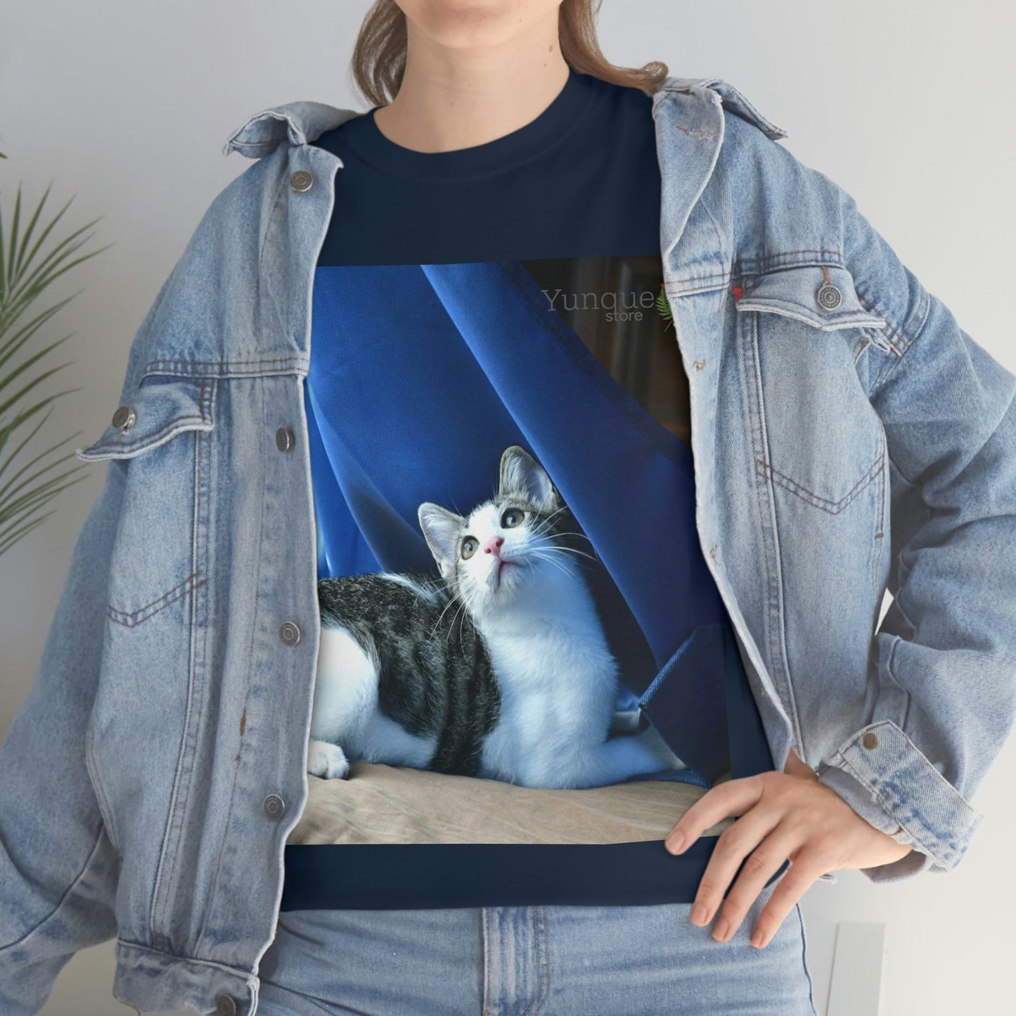 AU Print - Giladan 5000 - Unisex Heavy Cotton Tee - Home Baby Cat Dante Dazzled by the curtains and wind - Puerto Rico - Green Forest Home