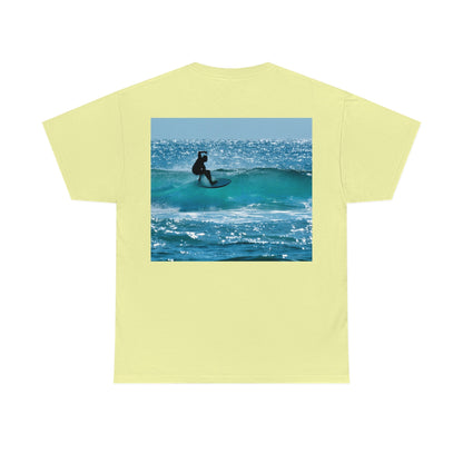 AU-PRINT UNISEX GILDAN 5000 - Heavy Cotton Tee - Gold Coast, Surfer in back - Australia - Printed in AU by The Print Bar - Green Forest Home