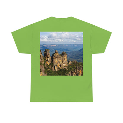 AU-PRINT UNISEX GILDAN 5000 - Heavy Cotton Tee - The Three Sisters, Blue Mountains, New South Wales, Australia - Printed in AU by The Print Bar - Green Forest Home