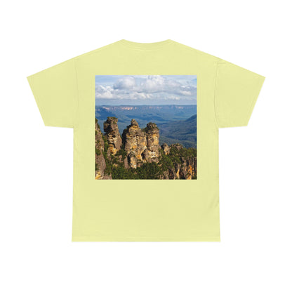 AU-PRINT UNISEX GILDAN 5000 - Heavy Cotton Tee - The Three Sisters, Blue Mountains, New South Wales, Australia - Printed in AU by The Print Bar - Green Forest Home