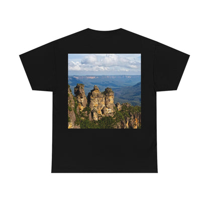 AU-PRINT UNISEX GILDAN 5000 - Heavy Cotton Tee - The Three Sisters, Blue Mountains, New South Wales, Australia - Printed in AU by The Print Bar - Green Forest Home