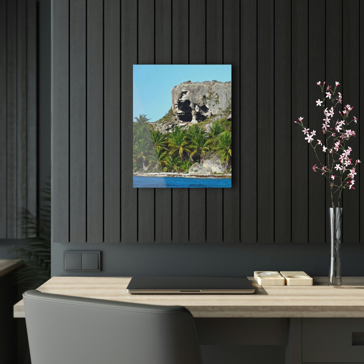 AWESOME Acrylic Prints - Stunning Pristine & Remote Mona island Puerto Rico - View from the Boat - Cave entrace and the Coconut palms Forest - Green Forest Home