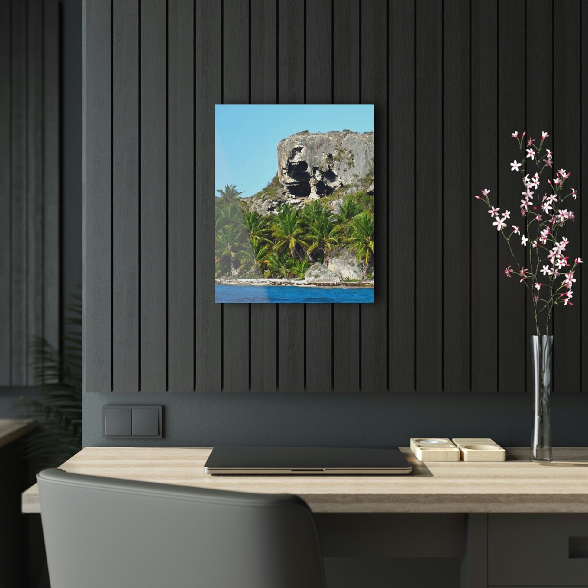 AWESOME Acrylic Prints - Stunning Pristine & Remote Mona island Puerto Rico - View from the Boat - Cave entrace and the Coconut palms Forest - Green Forest Home