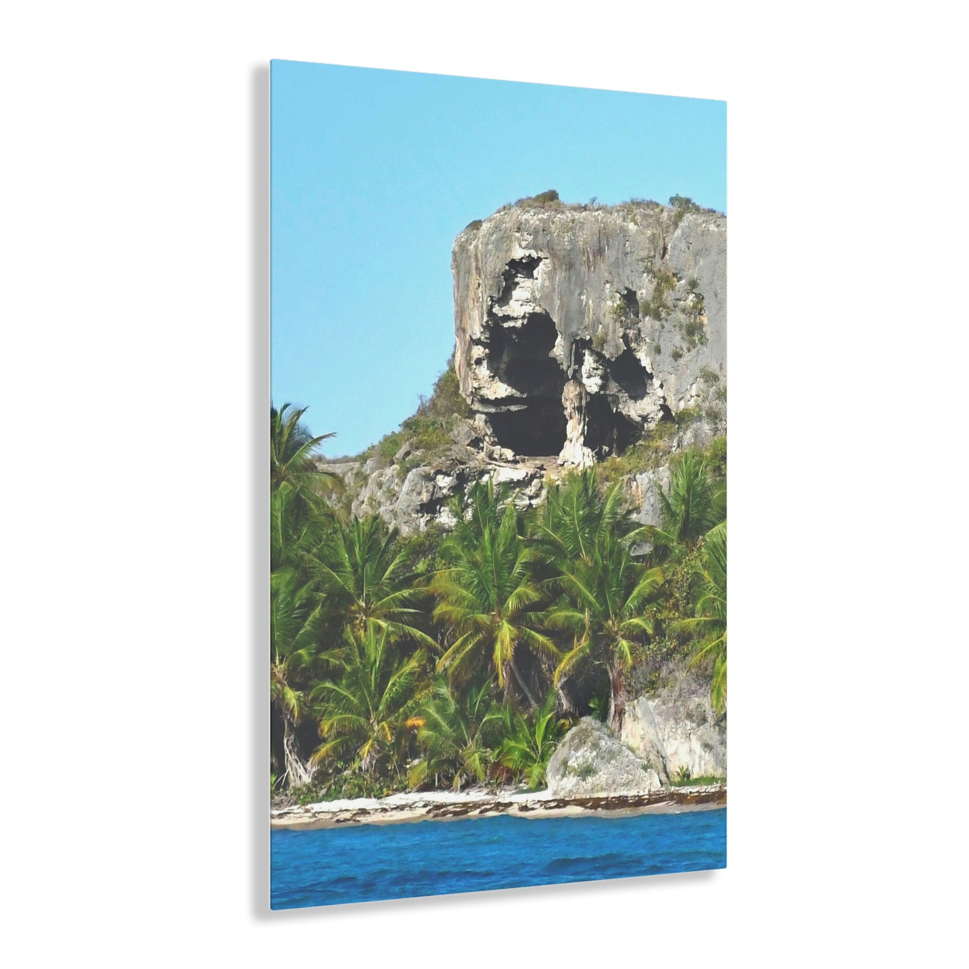 AWESOME Acrylic Prints - Stunning Pristine & Remote Mona island Puerto Rico - View from the Boat - Cave entrace and the Coconut palms Forest - Green Forest Home